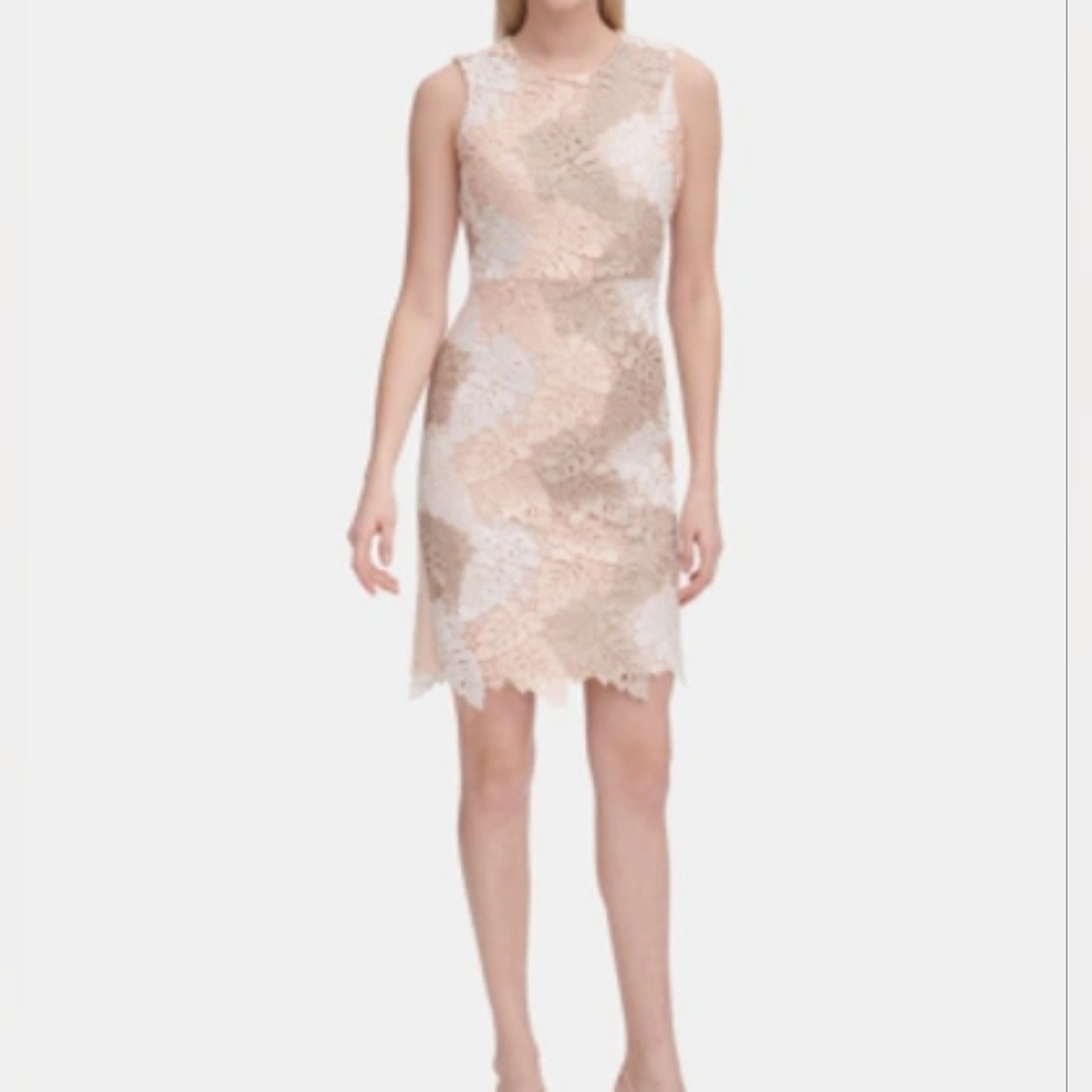 CALVIN KLEIN lace leaf overlay sheath dress 2